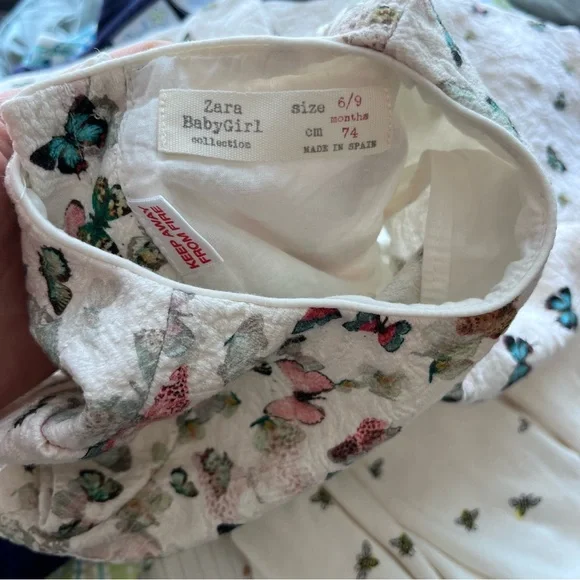 Zara Baby Girl Dress Mini Top Butterfly Print Pink Blue White Kids - Picture 9 of 9